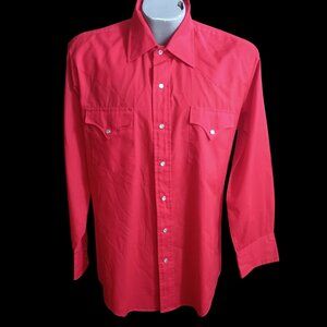 Vintage Men's Western Shirt Large 16-33 1990's Miller Long Sleeve Ruby Red